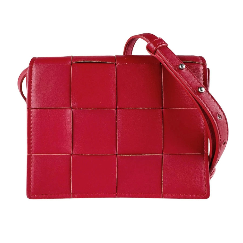 Bottega Veneta Cassette Leather Shoulder Bag Red